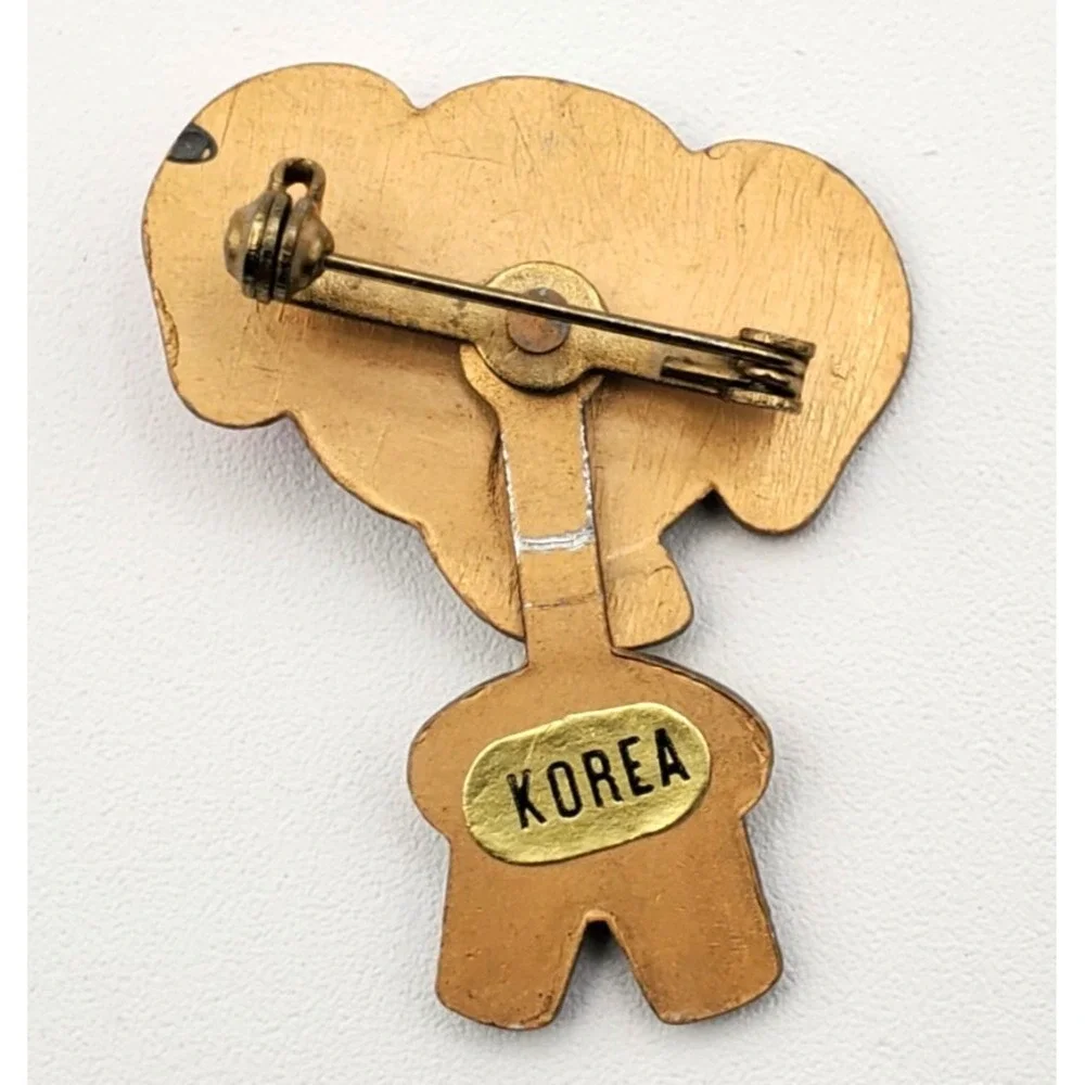 Vintage Dumbo The Elephant Pink & Grey Enamel Articulating Head Brooch Pin Korea